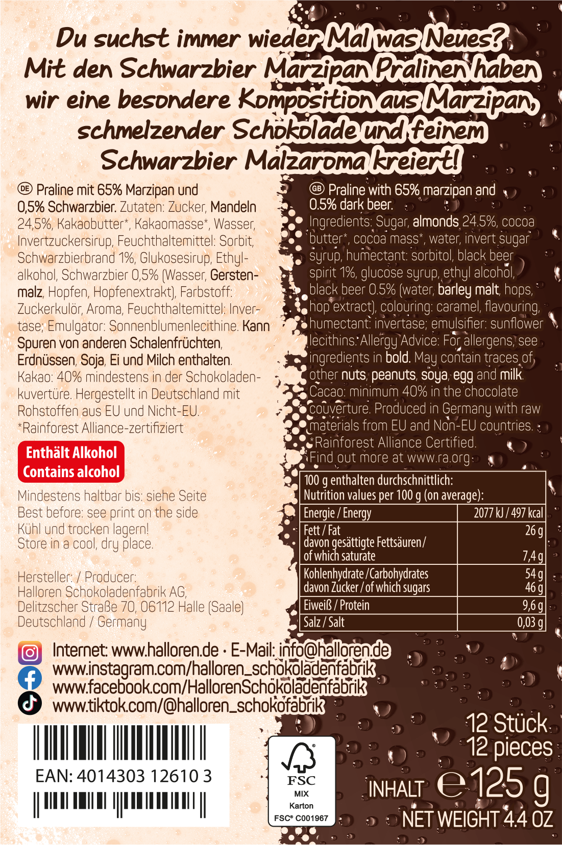Halloren O's Schwarzbier Praline mit Marzipan