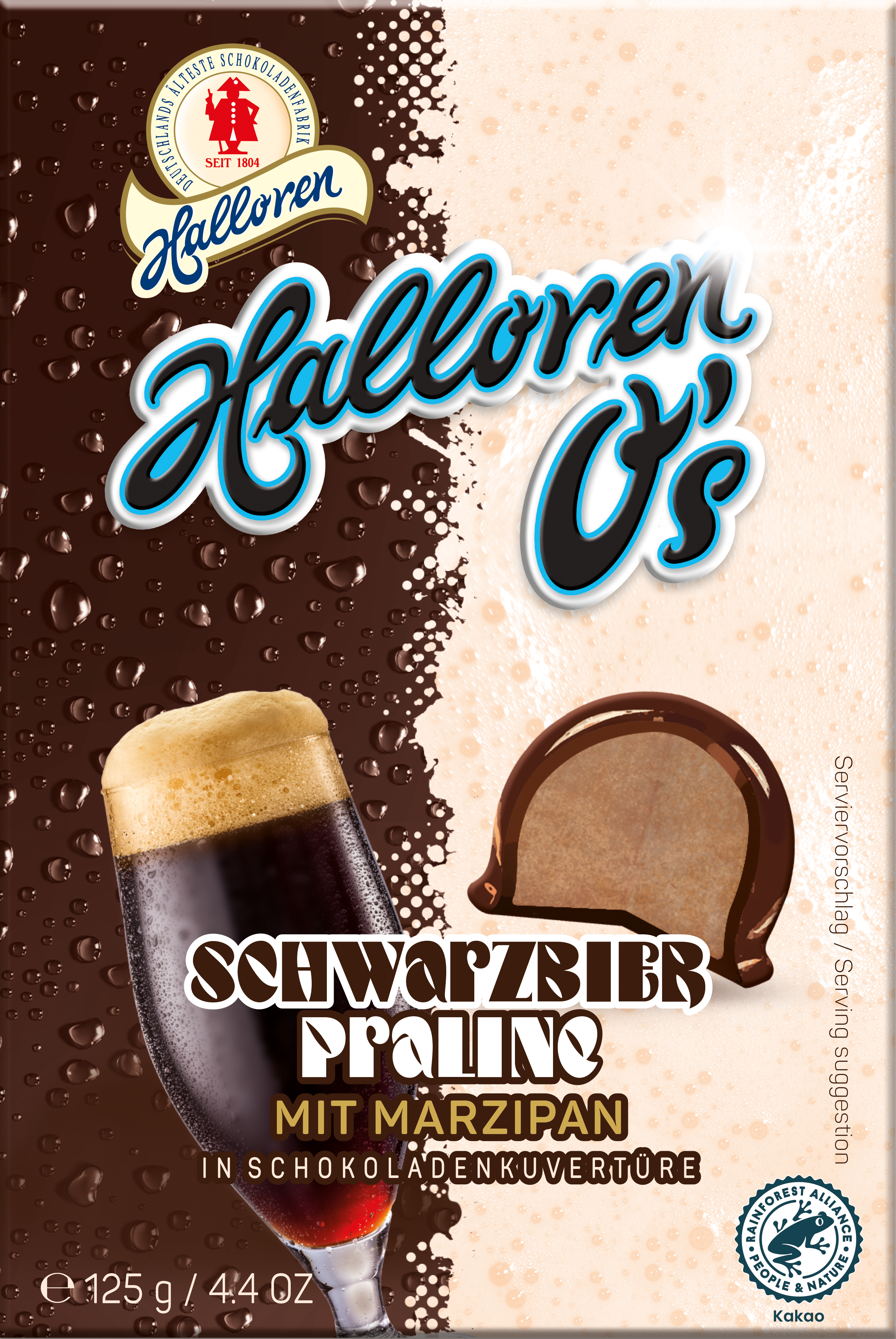 Halloren O's Schwarzbier Praline mit Marzipan