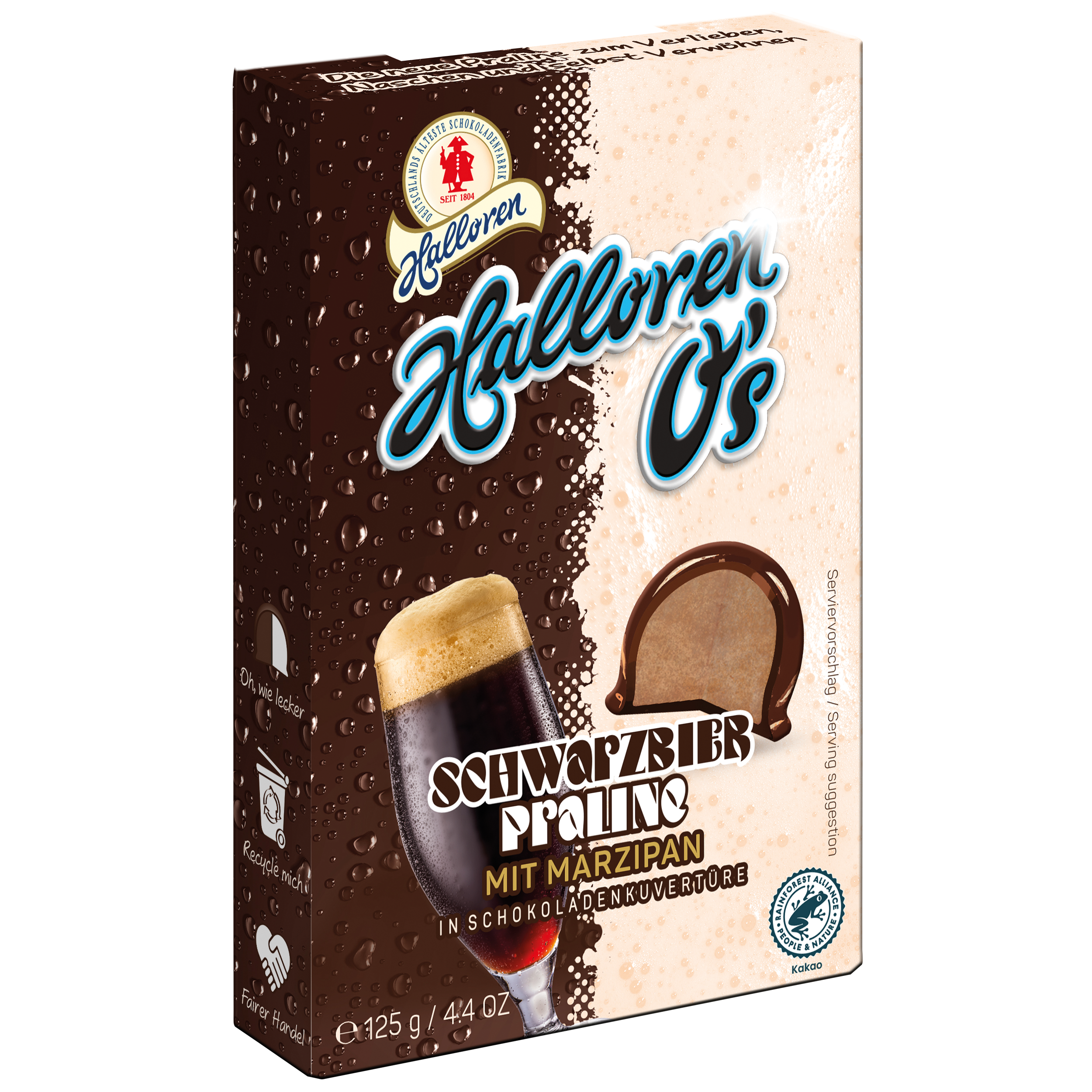Halloren O's Schwarzbier Praline mit Marzipan