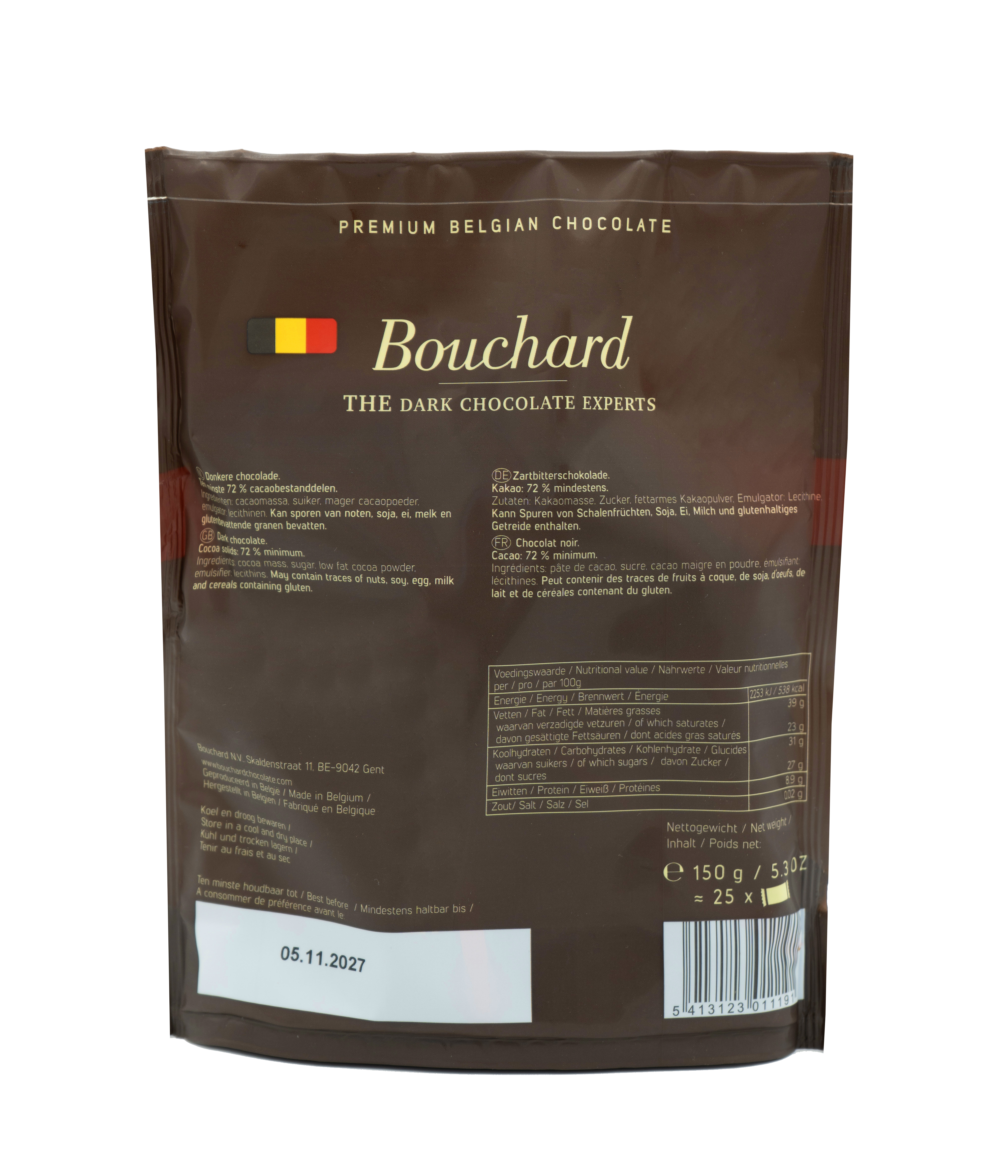 Bouchard Dark 72% Belgian Chocolate - 150g